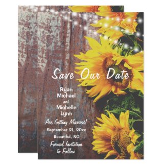 Sunflowers n Lights Rustic Save Our Date Wedding Invitation