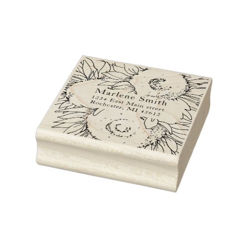 Sunflowers name and address rubber stamp