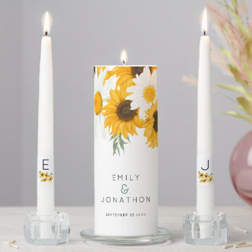 Sunflowers Names Date Initials Wedding Unity Candle Set