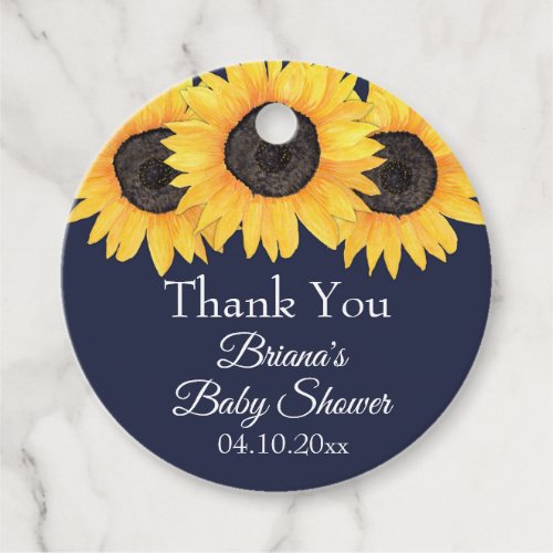 Sunflowers Navy Baby Shower  Favor Tags