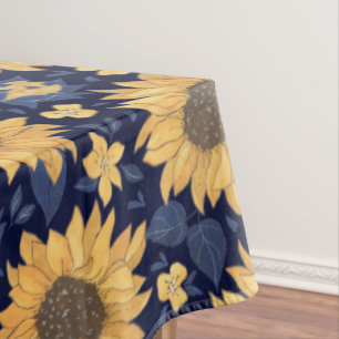 Sunflowers Navy Blue Background Tablecloth