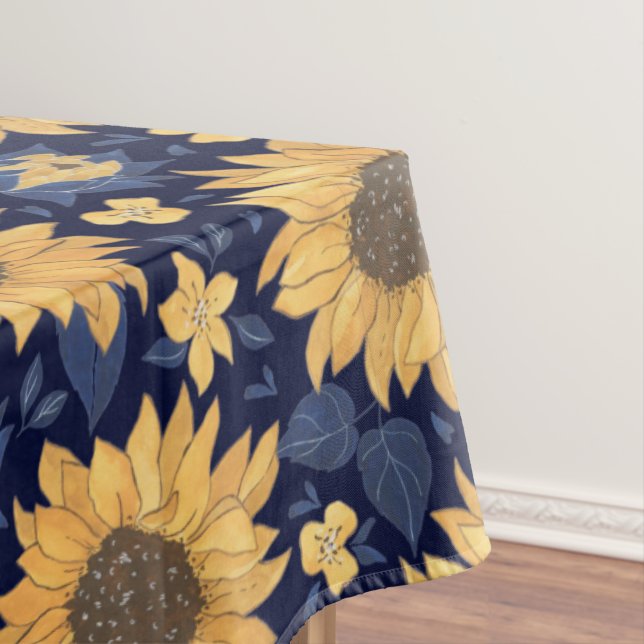 Sunflowers Navy Blue Background  Tablecloth (In Situ)