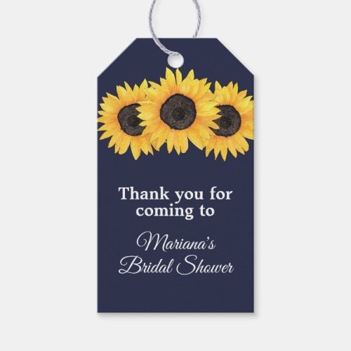 Sunflowers Navy Blue Bridal Shower Favor Tags