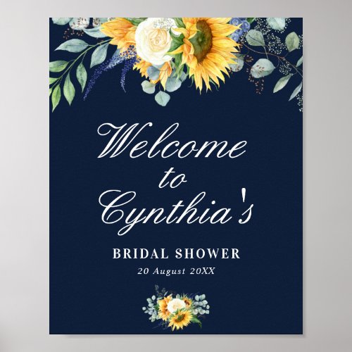 sunflowers navy blue bridal shower welcome sign