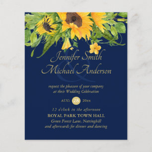 Sunflowers Navy Blue Country Floral Wedding Invite