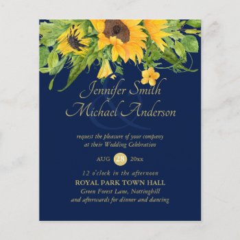 Sunflowers Navy Blue Country Floral Wedding Invite