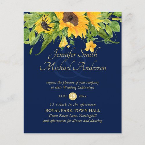 Sunflowers Navy Blue Country Floral Wedding Invite