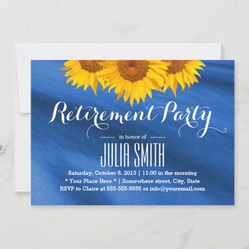 Sunflowers Navy Blue Fabric Retirement Party Invitation