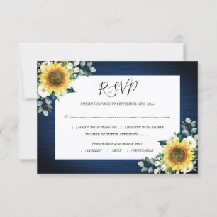 Sunflowers Navy Blue Floral Geometric Wedding Meal RSVP Card