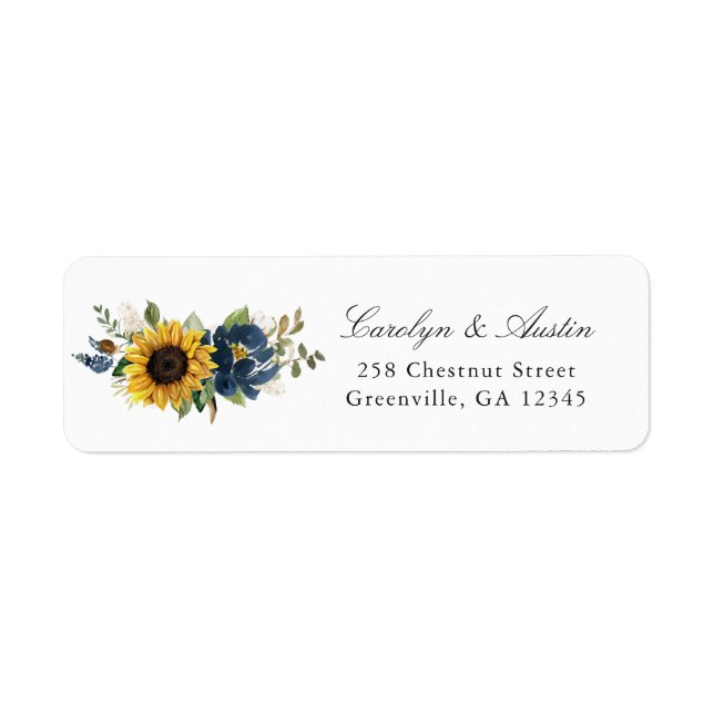 Sunflowers Navy Blue Floral Return Address Label (Front)