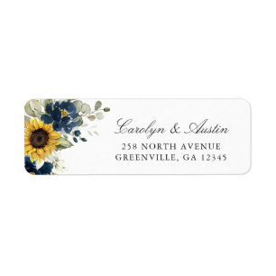 Sunflowers Navy Blue Floral Return Address Label