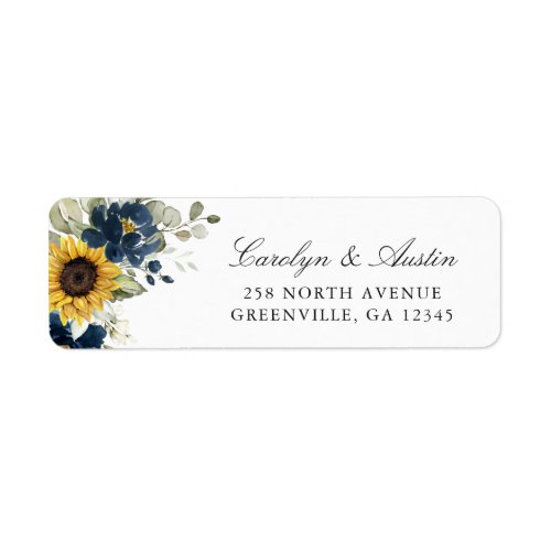 Sunflowers Navy Blue Floral Return Address Label