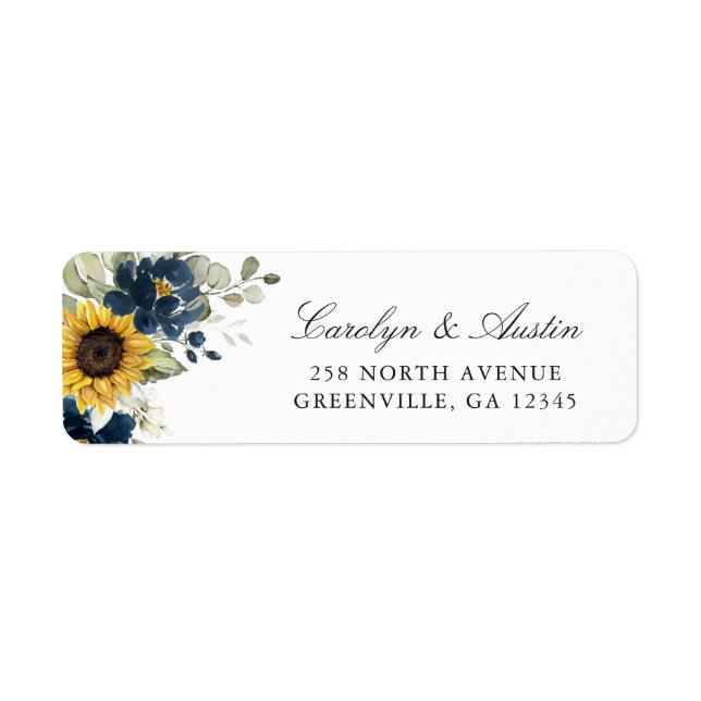 Sunflowers Navy Blue Floral Return Address Label (Front)