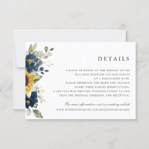 Sunflowers Navy Blue Floral Wedding Details Card
