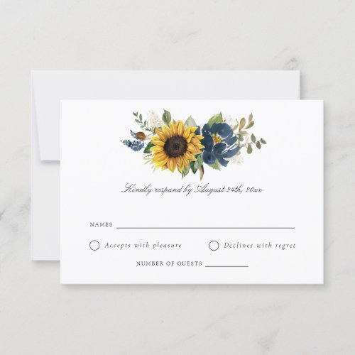 Sunflowers Navy Blue Flowers Rustic Wedding RSVP Invitation