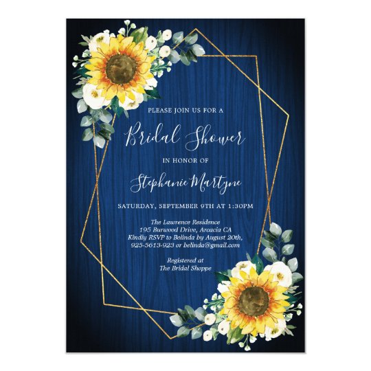 Sunflowers Navy Blue Geometric Bridal Shower Invitation | Zazzle.com