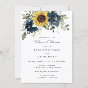 Sunflowers Navy Blue Rehearsal Dinner Wedding Invitation