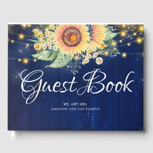 Sunflowers Navy Blue Rustic Fall Wedding Guest Book