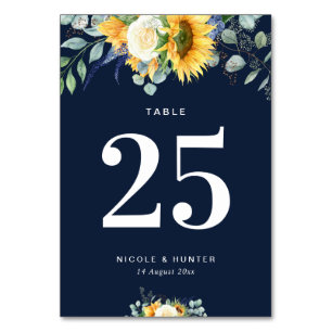 sunflowers navy blue wedding Table number