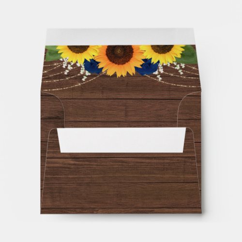 Sunflowers Navy Roses Wedding RSVP Return Address Envelope