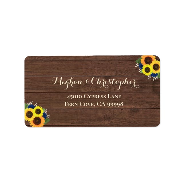 Sunflowers Navy Roses Wedding RSVP Return Address Label (Front)