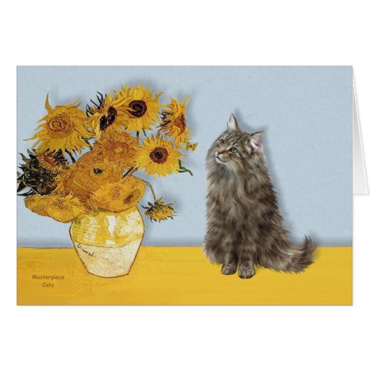Sunflowers - Norwegian Forest cat Cards (Front Horizontal)
