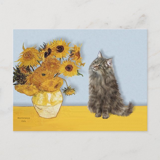 Sunflowers - Norwegian Forest cat Postcard (Front)
