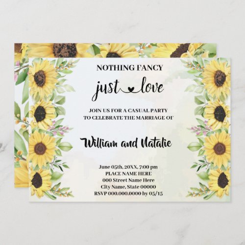 Sunflowers Nothing Fancy just Love Elopement Invitation