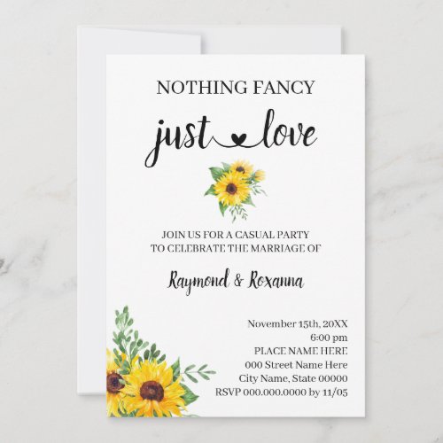 Sunflowers Nothing Fancy just Love Elopement Invitation