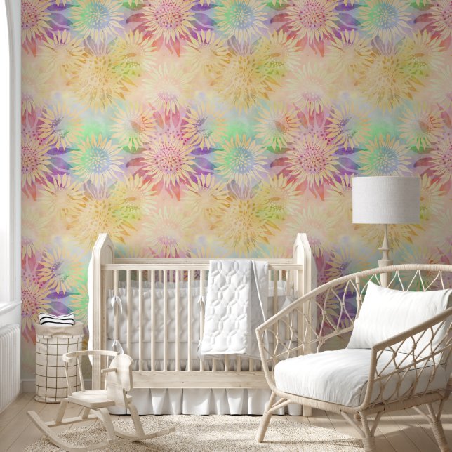 Sunflowers Nursery Pink Blue Yellow Wallpaper (Kids)