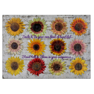 Sunflowers of different colors cutting board. cutt board