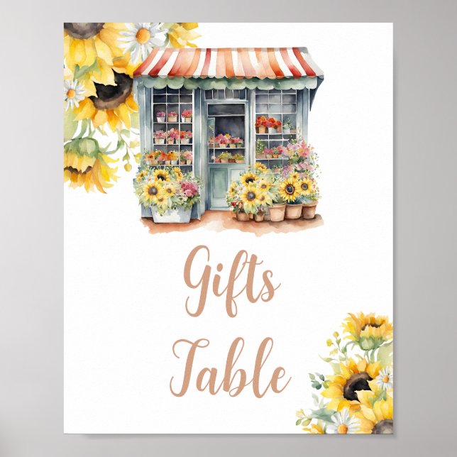 Sunflowers Off The Market Bridal Shower Gift Table Poster (Front)