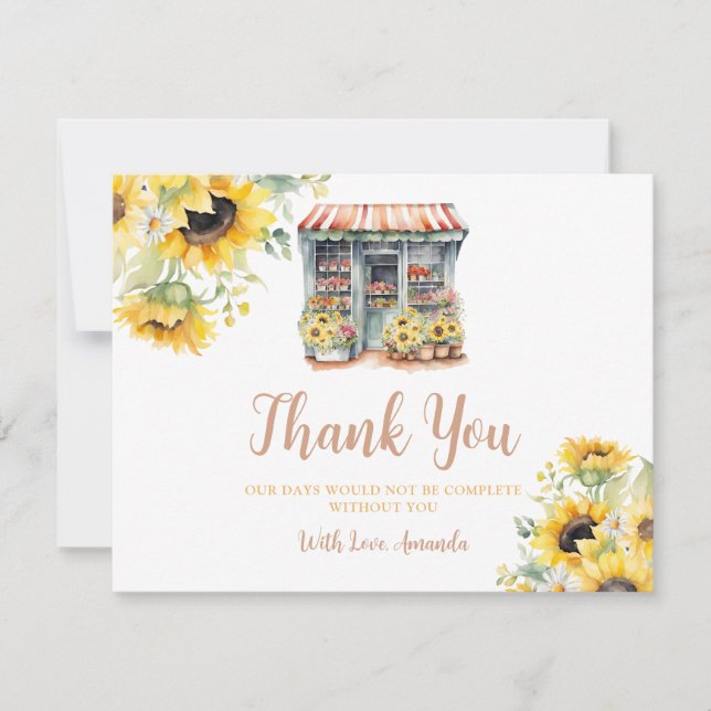 Sunflowers Off The Market Bridal Shower Thank You Card (Front)