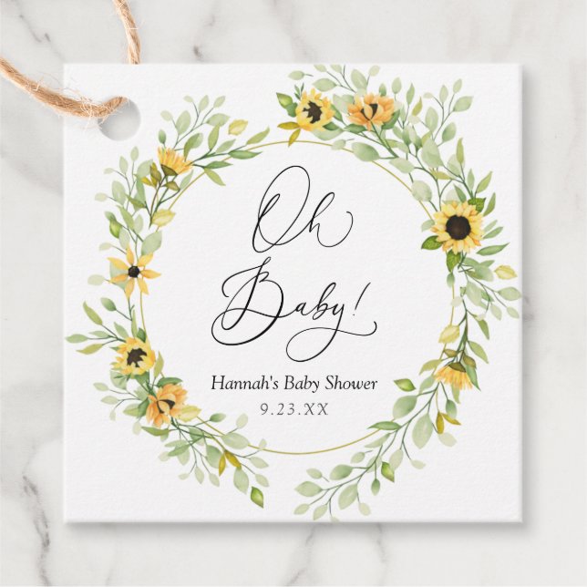 Sunflowers Oh baby Favor Tags (Front)