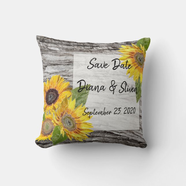 Sunflowers on a background of tree bark postcard t throw pillow (Front)