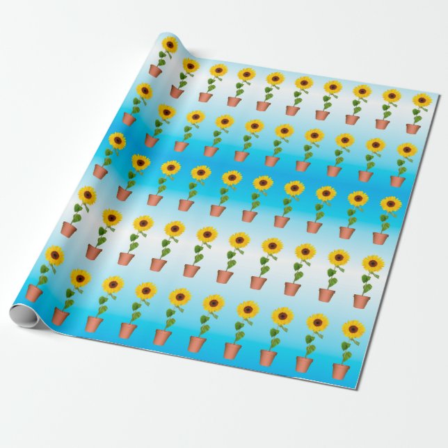 Sunflowers on a Blue Gradient Wrapping Paper (Unrolled)