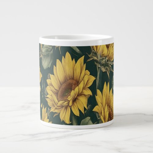 Sunflowers on a green background giant coffee mug