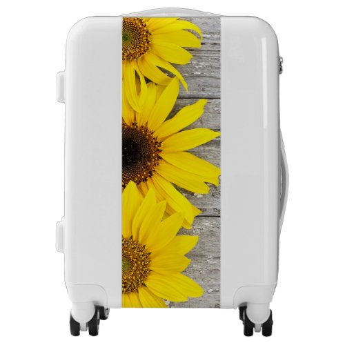 Sunflowers on a table luggage