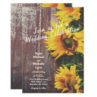 Sunflowers on Barn Wood Rustic Country Wedding Invitation