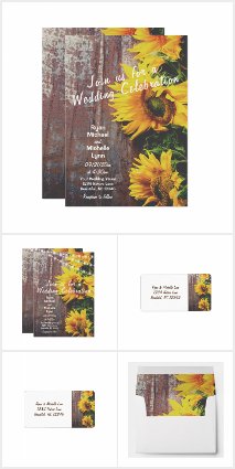 Sunflowers on Barn Wood Rustic Country Wedding Set