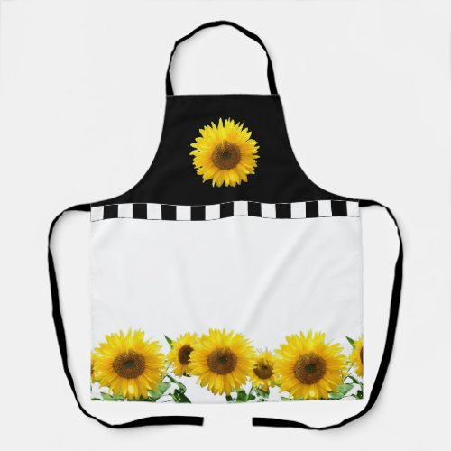 Sunflowers on Black and White Apron