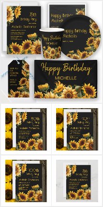 SUNFLOWERS ON BLACK BIRTHDAY PARTY COLLECTION