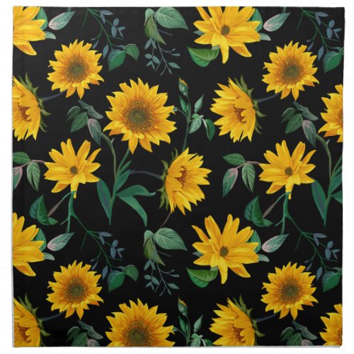 Sunflowers on Black Cloth Napkin