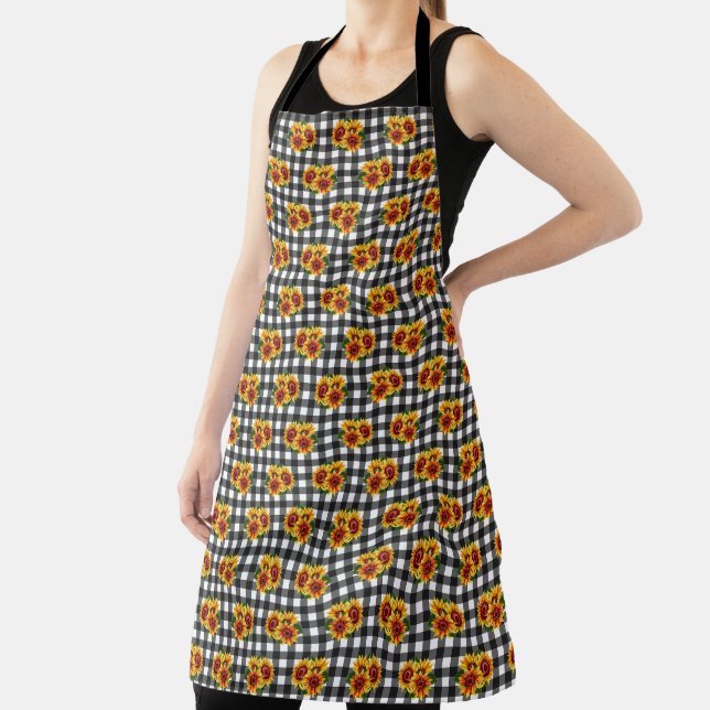 Sunflowers On Black Gingham Apron (Insitu)