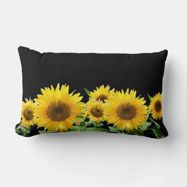 Sunflowers on black lumbar pillow (Front)