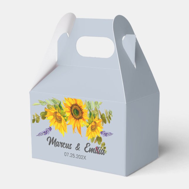 Sunflowers On Blue Custom Wedding  Favor Box (Front Side)