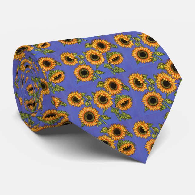 Sunflowers on Blue Neck Tie (Rolled)