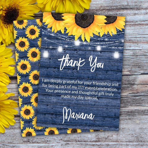 Sunflowers on Blue Party Thank You Card