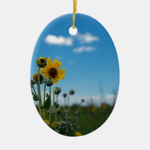 Sunflowers on Blue Sky Ceramic Ornament