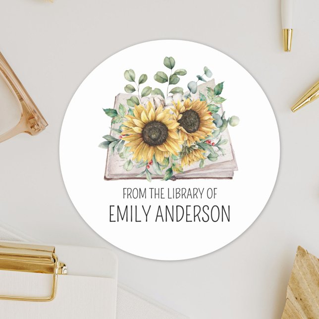 Sunflowers on Book From the Library of Bookplate (Close up)